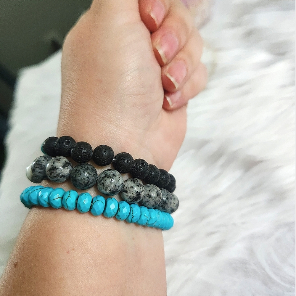 NWT Ryze Natural Lava Stone, Druzy, Larvikite, & Turquoise Bead Staxx Bracelets - Picture 6 of 6